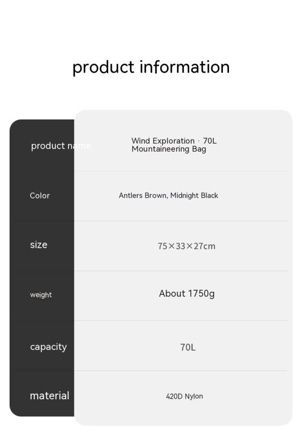 outdoor wind exploration 70l hiking backpack large capacity leisure sports tourism