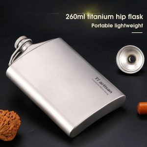 titanium hip flask with funnel 200ml/260ml Titanium Hip Flask With Funnel 200ml/260ml Beargoods