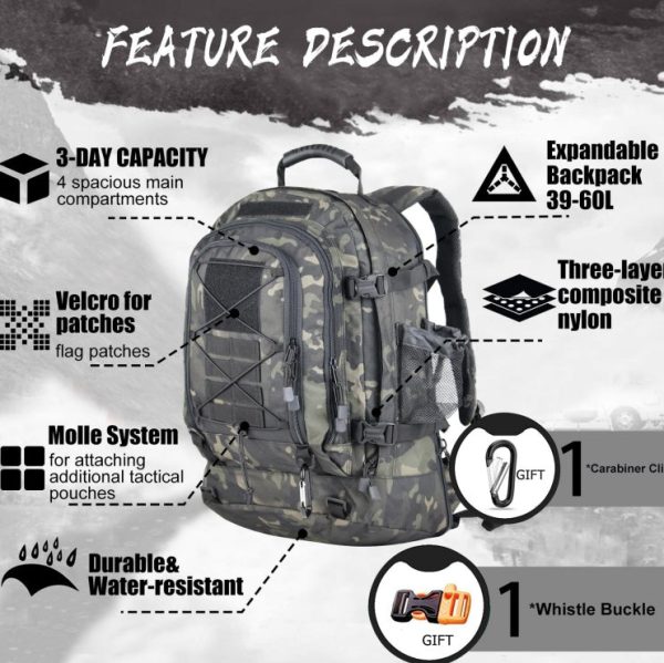 expandable 40 64l military tactical backpack 3 day bag hiking gym sport camping