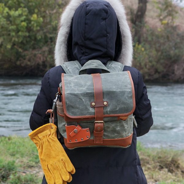 outdoor camping 20l retro waterproof oil wax canvas backpack