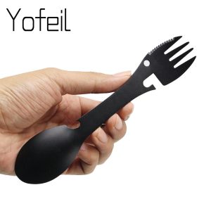camping fork spoon multi function stainless steel cutlery