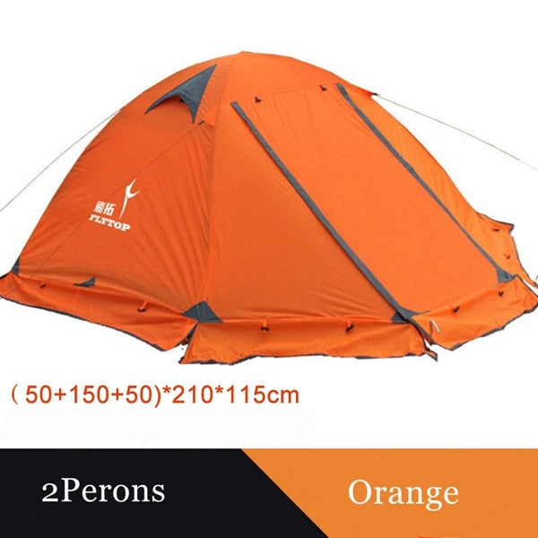flytop camping tent outdoor 2 people or 3perons double layer aluminum pole anti snow outdoor family tent with snow skirt