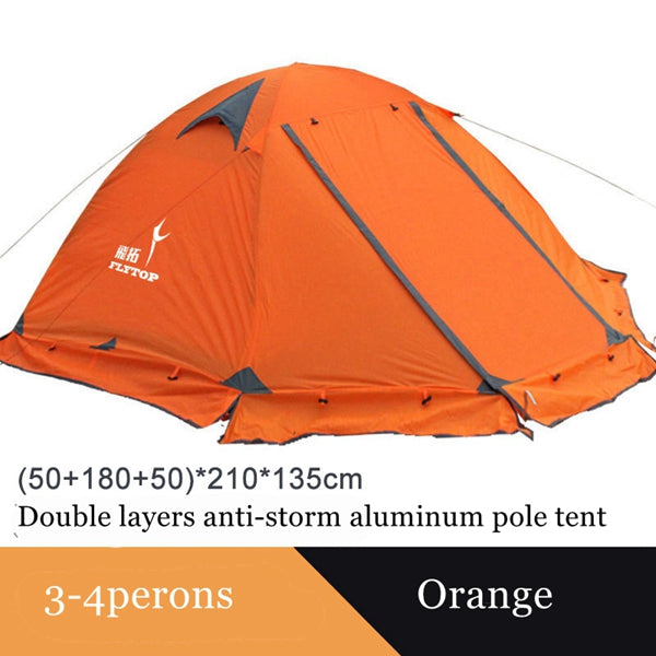 flytop camping tent outdoor 2 people or 3perons double layer aluminum pole anti snow outdoor family tent with snow skirt