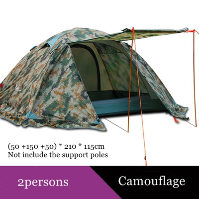 flytop camping tent outdoor 2 people or 3perons double layer aluminum pole anti snow outdoor family tent with snow skirt