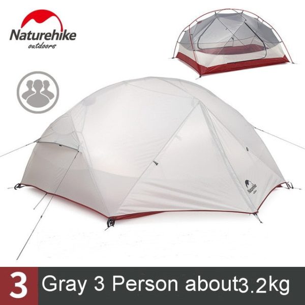 naturehike custom mongar 2 3 person waterproof double layer outdoor tent aluminum rod gray ultralight camping tents mat e ems