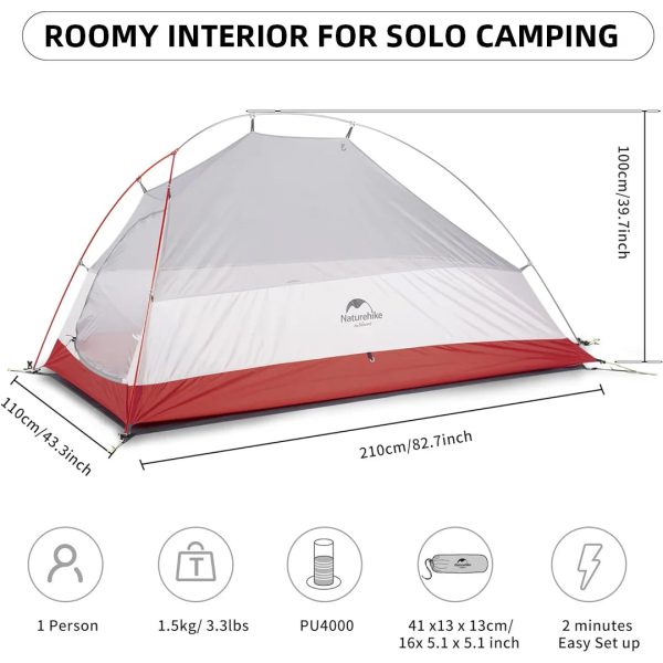 Structural diagram showing peak height, vestibule area, and layout of Cloud Up 1 tent