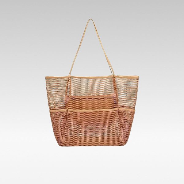 large capacity multi pocket mesh tote bag quick dry sand free reinforced organizer bag
