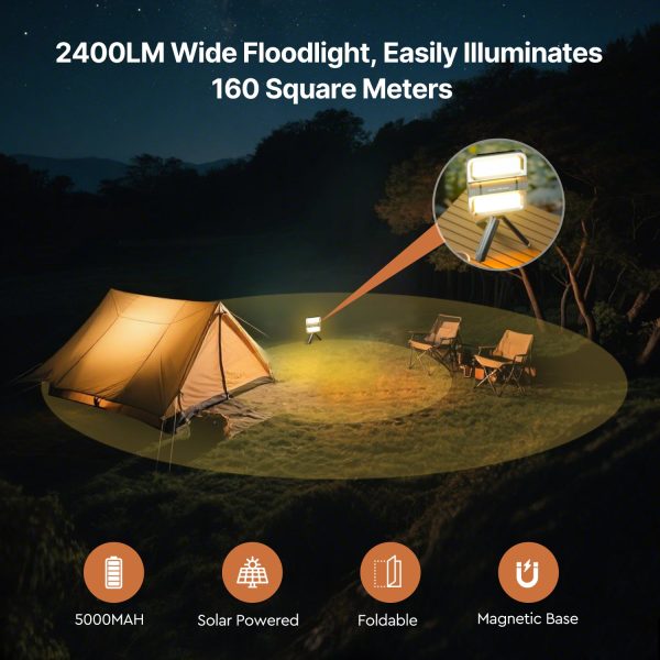 2400 lm solar powered lithium battery flood light rechargeable outdoor atmosphere light