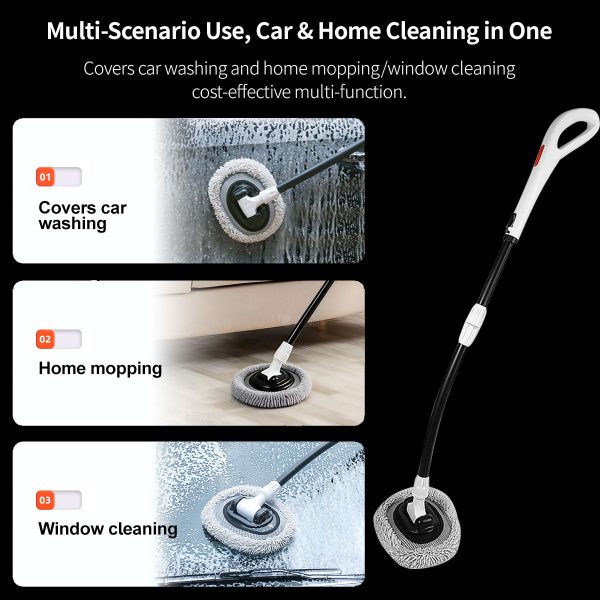 180° rotating car wash mop curved ergonomic handle scratch free microfiber scrubber