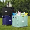 heavy duty collapsible rolling crate 50l folding utility cart with lid & telescoping handle
