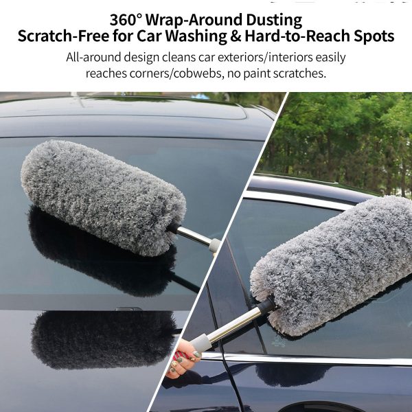 360° scratch free car duster extendable stainless steel pole cleaning tool