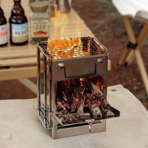folding portable wood burning stove multi fuel cooking windproof burner