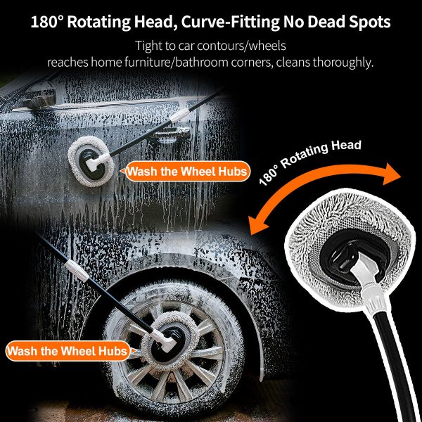 180° rotating car wash mop curved ergonomic handle scratch free microfiber scrubber