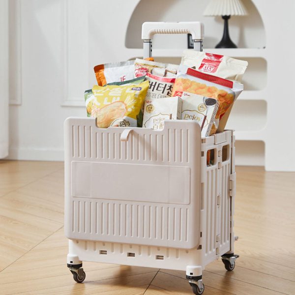heavy duty collapsible rolling crate 50l folding utility cart with lid & telescoping handle