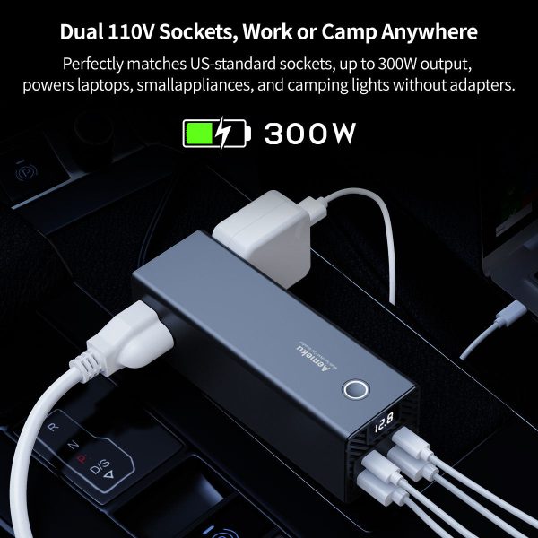 multi port car power inverter 2 ac outlets & 4 usb ports with lcd voltage display