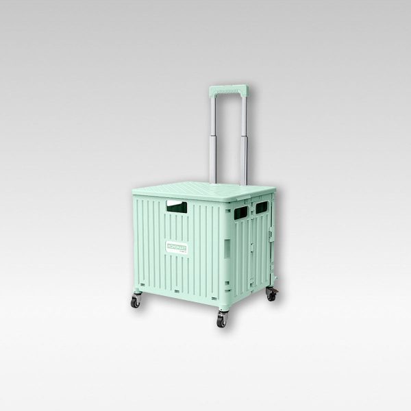 heavy duty collapsible rolling crate 50l folding utility cart with lid & telescoping handle