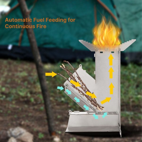 stainless steel portable collapsible camping rocket wood stove wood burning