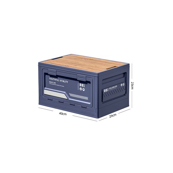 50l collapsible camping storage box with wood lid side opening stackable organizer & outdoor coffee table