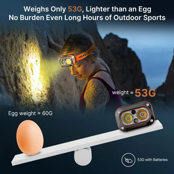 gesture control usb rechargeable ultralight 53g running headlamp waterproof led outdoor light