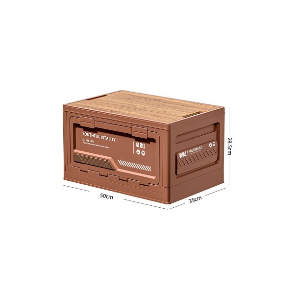 50l collapsible camping storage box with wood lid side opening stackable organizer & outdoor coffee table