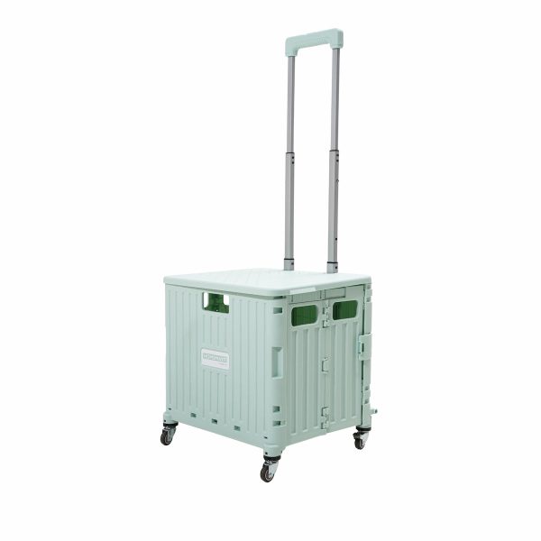 heavy duty collapsible rolling crate 50l folding utility cart with lid & telescoping handle