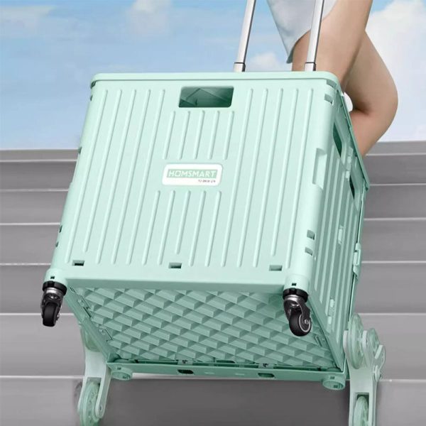 heavy duty collapsible rolling crate 50l folding utility cart with lid & telescoping handle