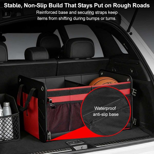 60l multi compartment car trunk organizer heavy duty waterproof foldable storage bin