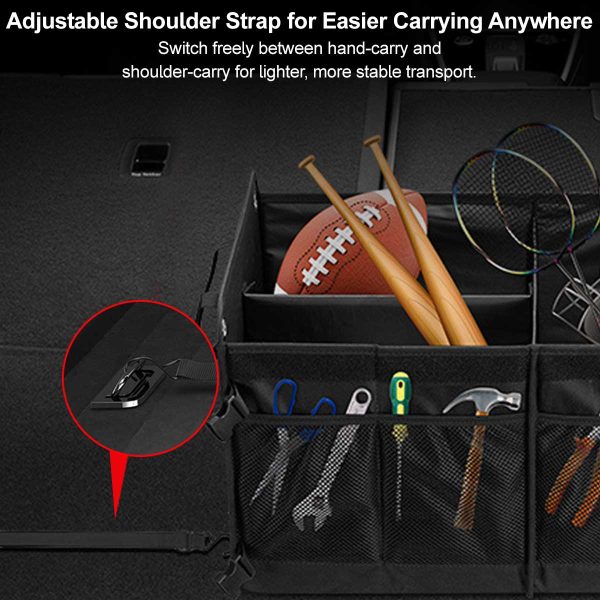 60l multi compartment car trunk organizer heavy duty waterproof foldable storage bin