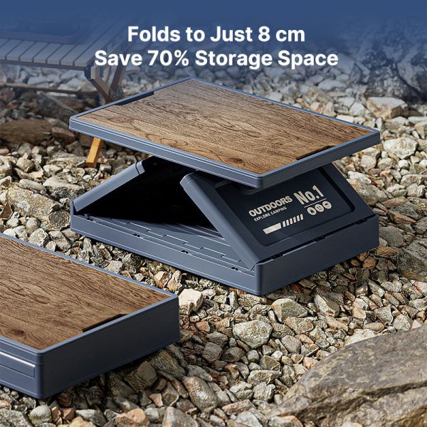 50l collapsible camping storage box with wood lid side opening stackable organizer & outdoor coffee table