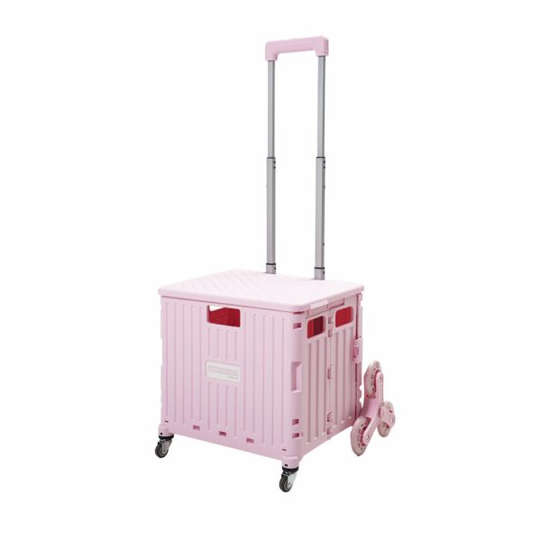 heavy duty collapsible rolling crate 50l folding utility cart with lid & telescoping handle