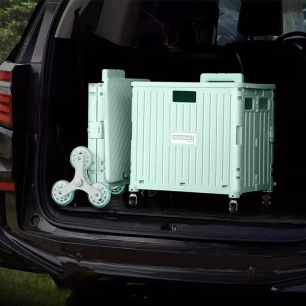 heavy duty collapsible rolling crate 50l folding utility cart with lid & telescoping handle