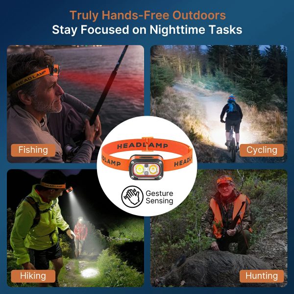 gesture control usb rechargeable ultralight 53g running headlamp waterproof led outdoor light