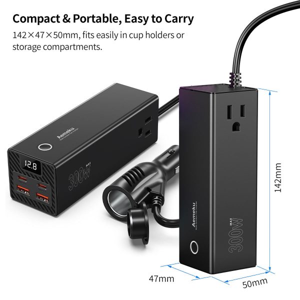 multi port car power inverter 2 ac outlets & 4 usb ports with lcd voltage display
