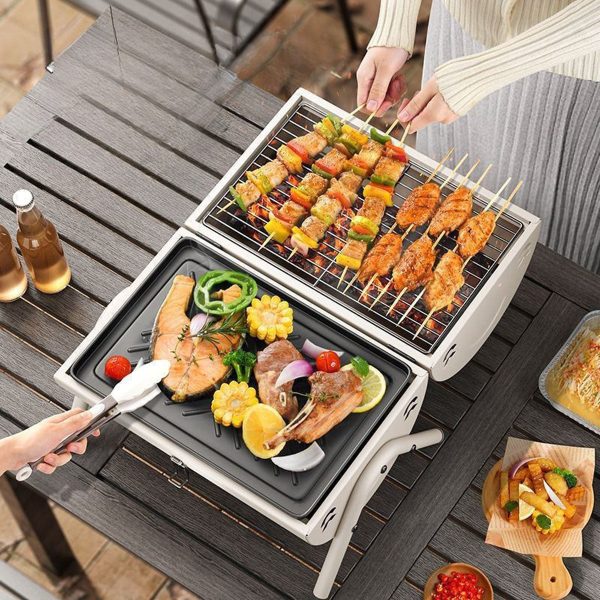 portable table top charcoal grill 3 5 people dual zone roasting for camping & picnics