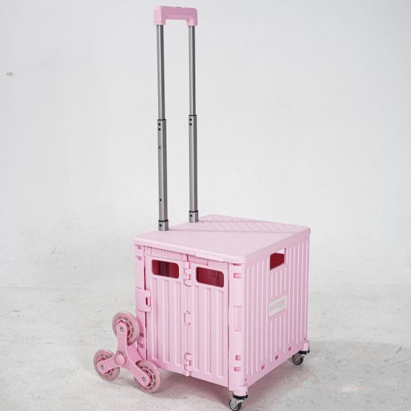 heavy duty collapsible rolling crate 50l folding utility cart with lid & telescoping handle