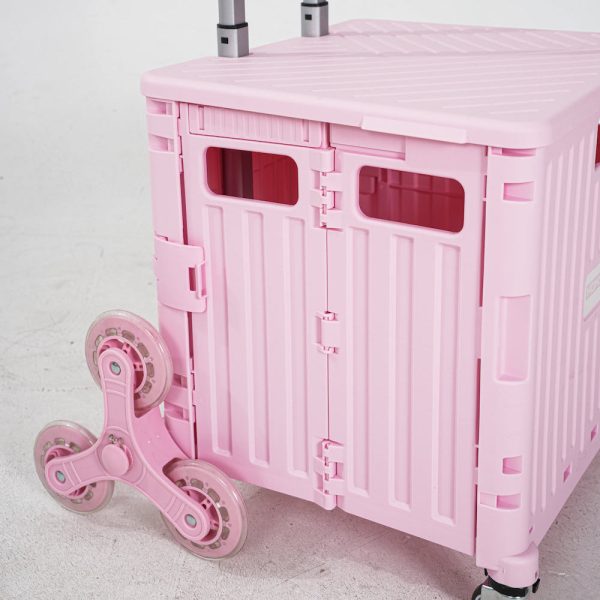 heavy duty collapsible rolling crate 50l folding utility cart with lid & telescoping handle
