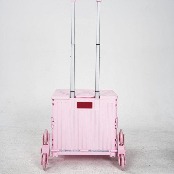 heavy duty collapsible rolling crate 50l folding utility cart with lid & telescoping handle