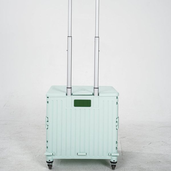 heavy duty collapsible rolling crate 50l folding utility cart with lid & telescoping handle