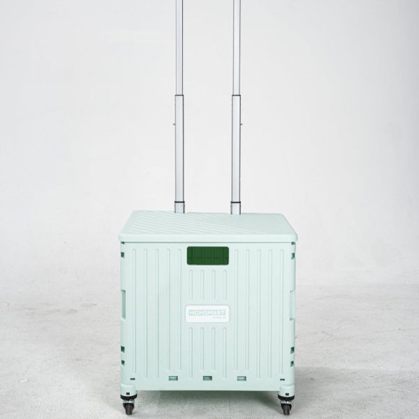 heavy duty collapsible rolling crate 50l folding utility cart with lid & telescoping handle