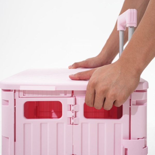 heavy duty collapsible rolling crate 50l folding utility cart with lid & telescoping handle