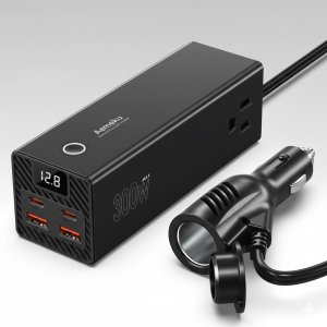 multi port car power inverter 2 ac outlets & 4 usb ports with lcd voltage display