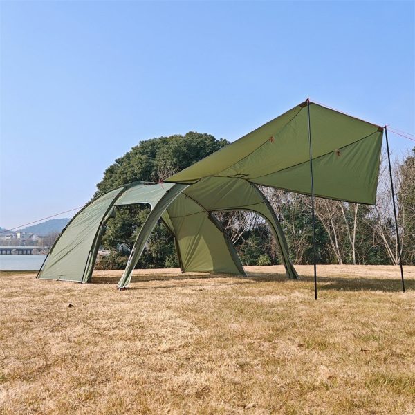 frontier tunnel tent 6p — all season family shelter with awning extension