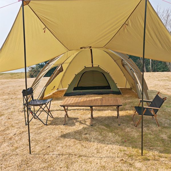frontier tunnel tent 6p — all season family shelter with awning extension