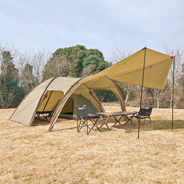 frontier tunnel tent 6p — all season family shelter with awning extension