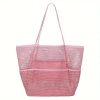 large capacity multi pocket mesh tote bag quick dry sand free reinforced organizer bag