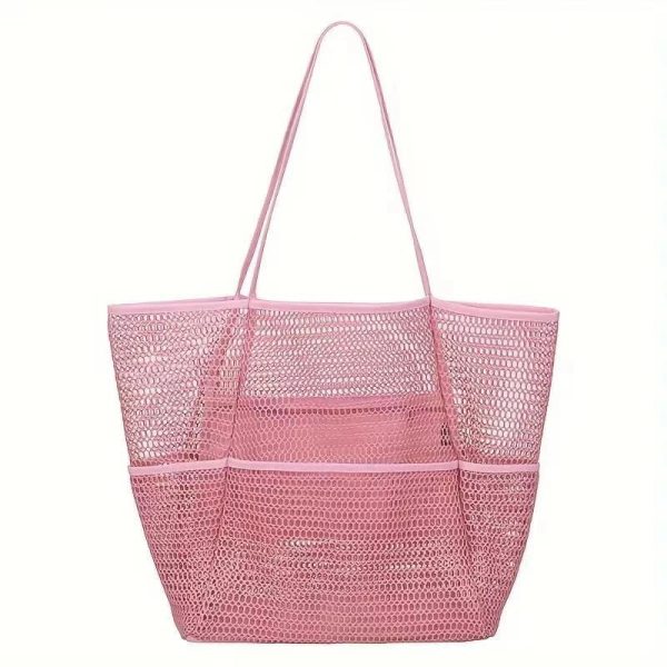large capacity multi pocket mesh tote bag quick dry sand free reinforced organizer bag