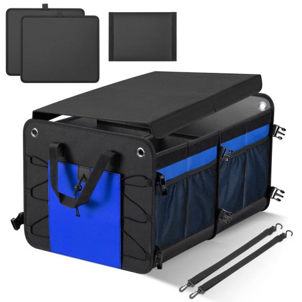 60l multi compartment car trunk organizer heavy duty waterproof foldable storage bin