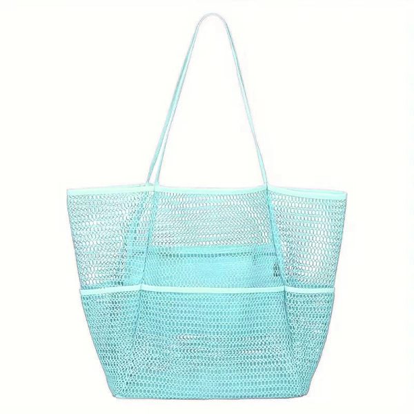 large capacity multi pocket mesh tote bag quick dry sand free reinforced organizer bag