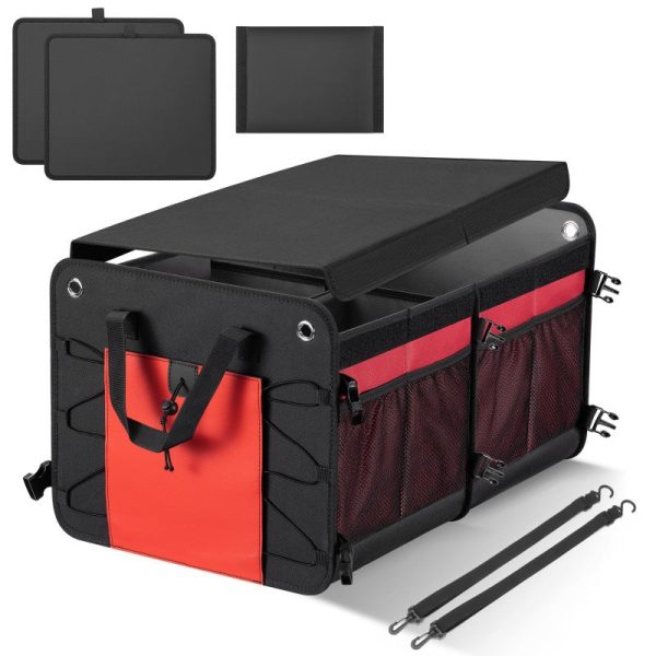60l multi compartment car trunk organizer heavy duty waterproof foldable storage bin