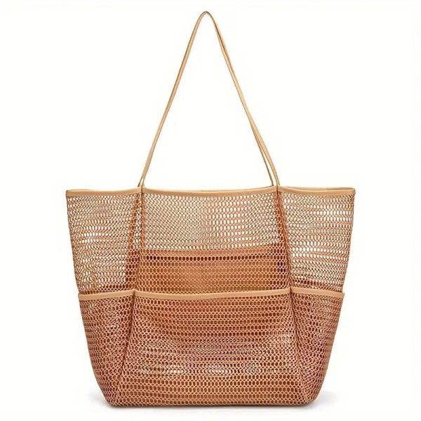 large capacity multi pocket mesh tote bag quick dry sand free reinforced organizer bag